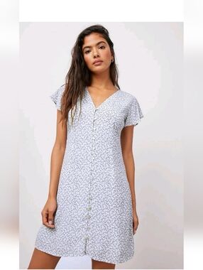Rails Helena Mini Dress Blue Garden Ditsy Floral Button Down White Blue